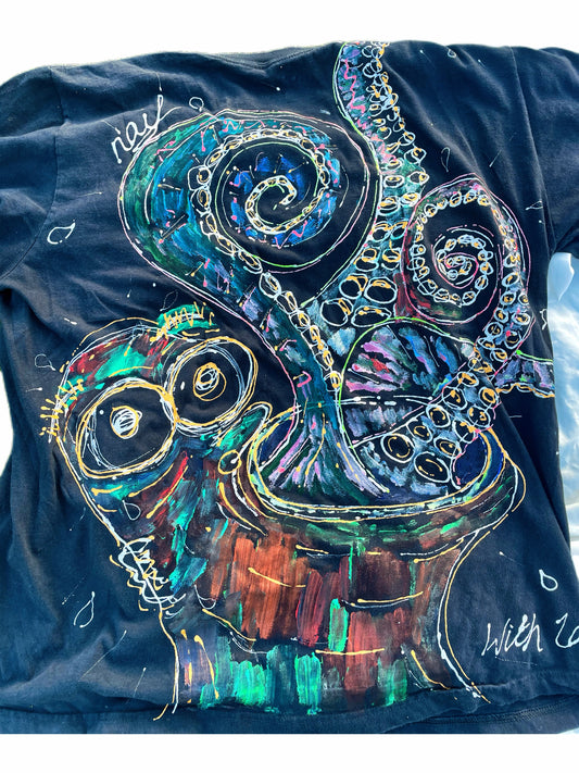 Hand-Painted “Octopus Spiral” T-Shirt