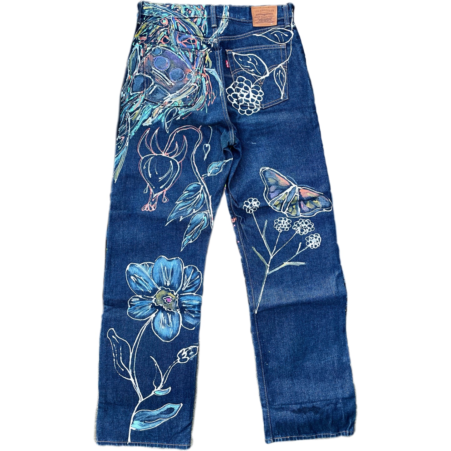 “Garden of Whimsy” Hand-Painted Denim Jeans
