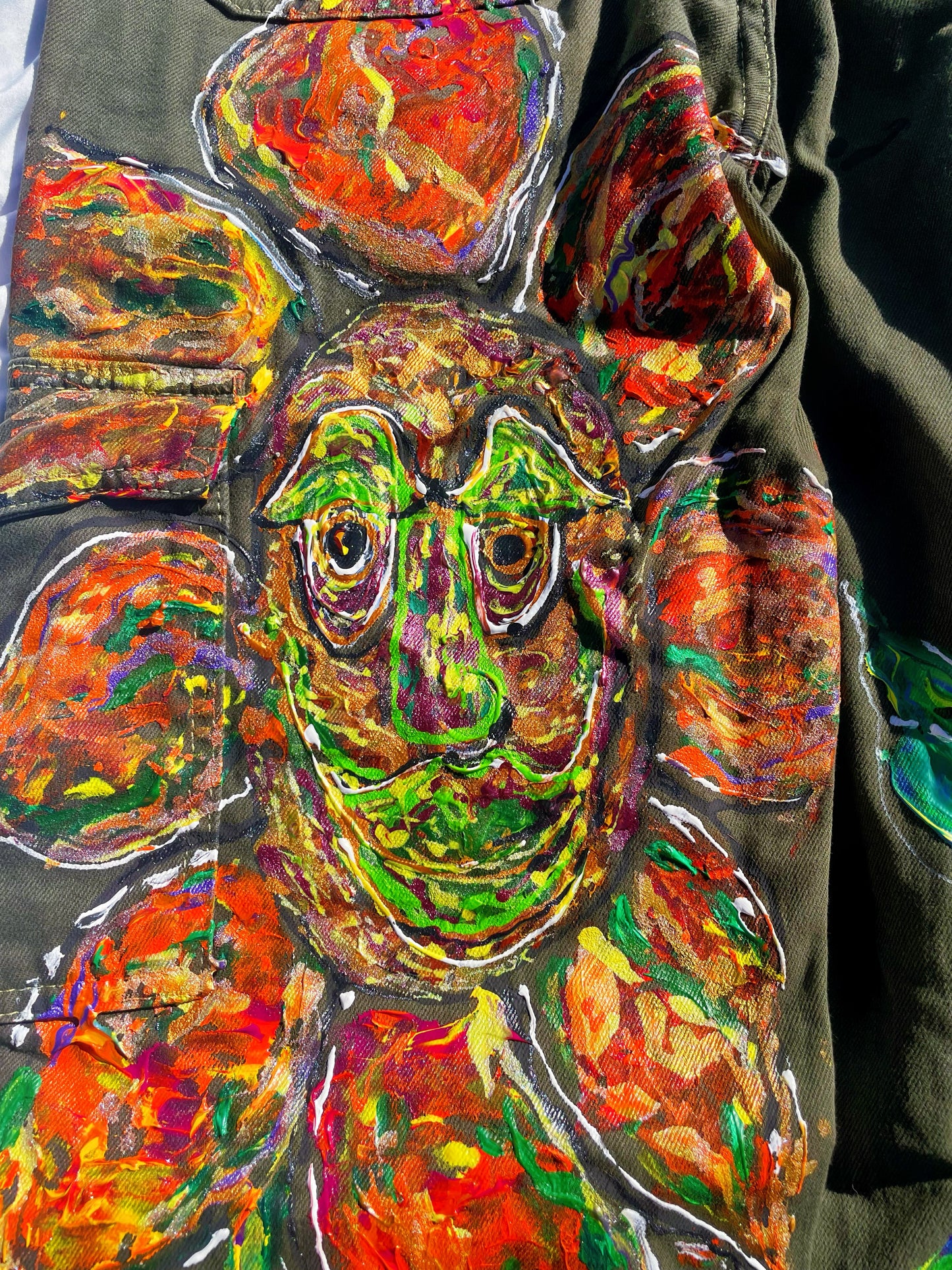 “Get this Doode a Doobie” – Hand-Painted Floral Energy Cargo Pants