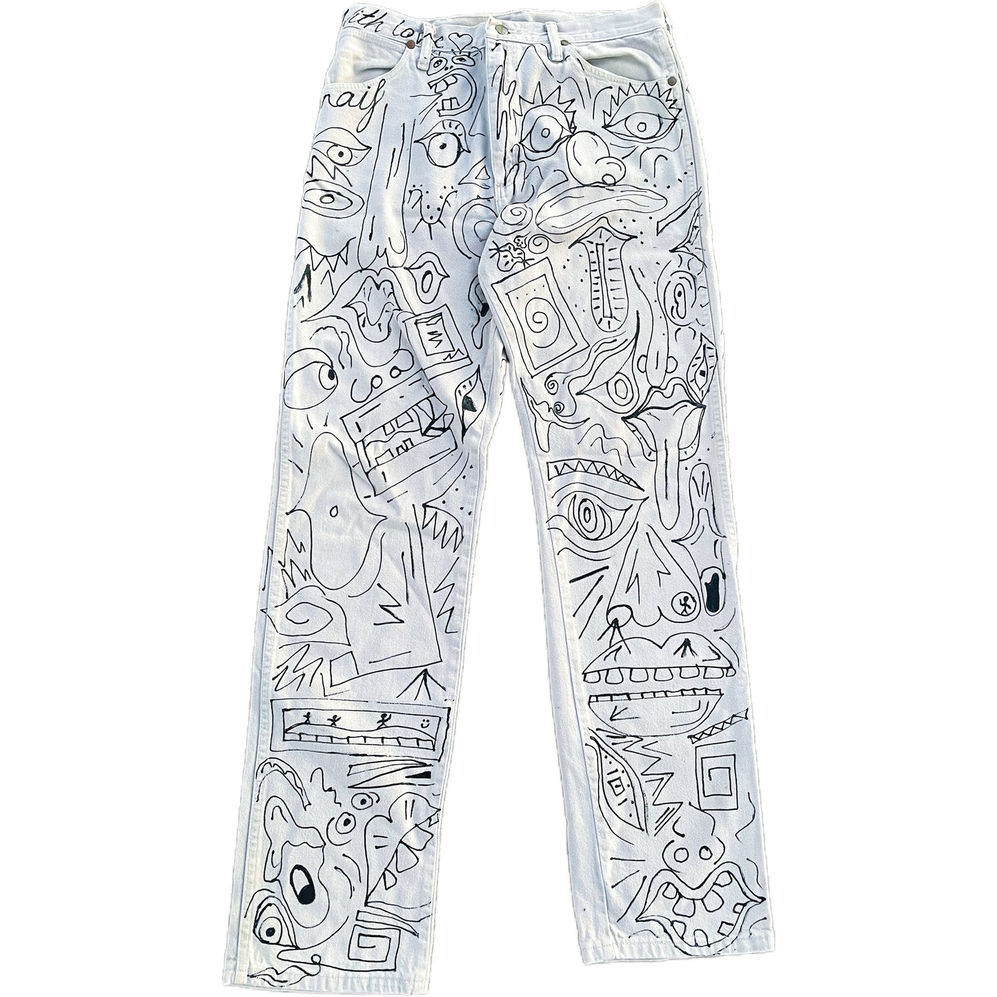 “Monochrome Mayhem: The Doodle Dream Jeans”