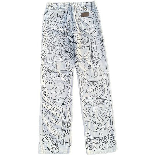 “Monochrome Mayhem: The Doodle Dream Jeans”