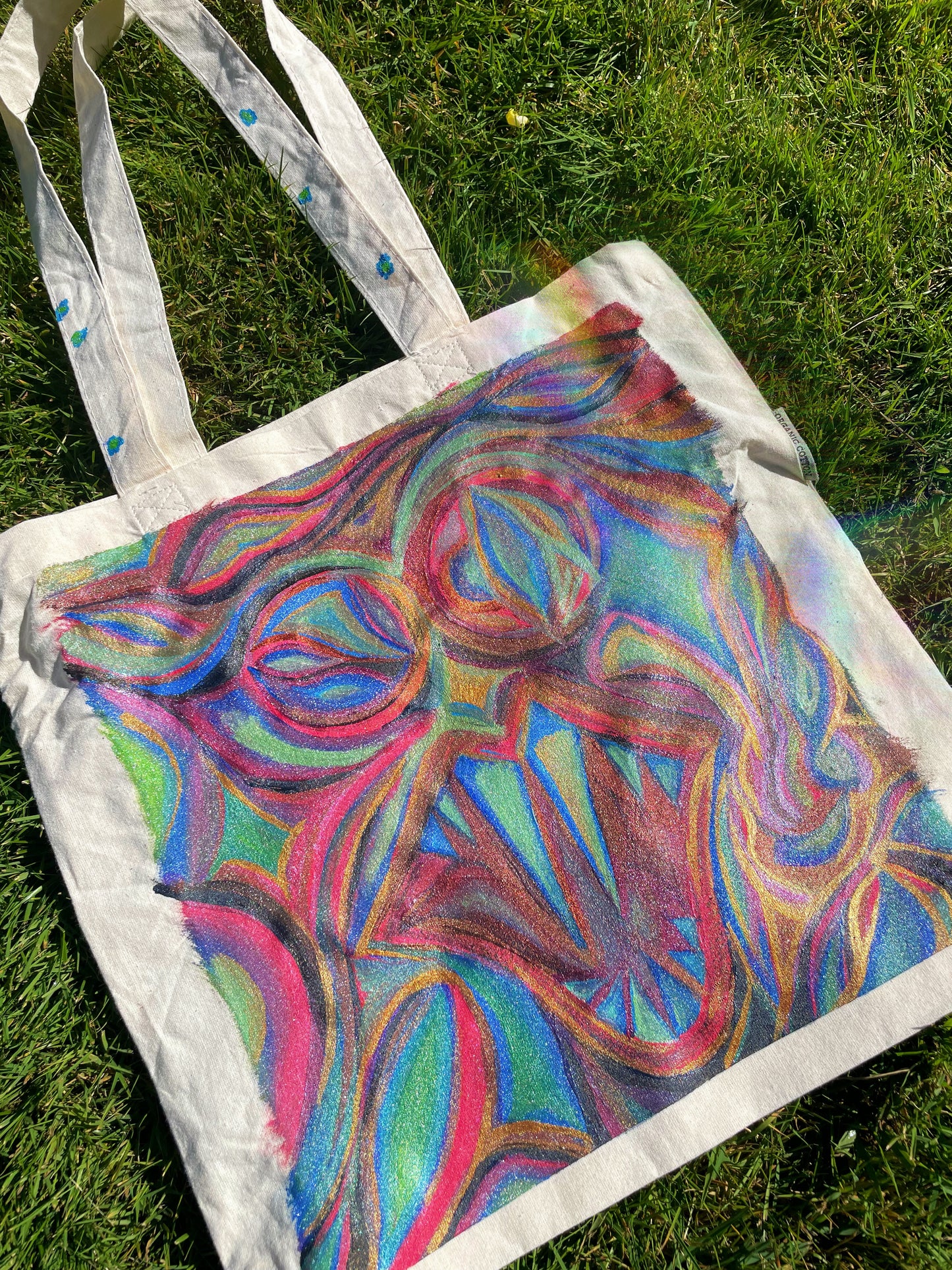 Hand-Painted Abstract Tote Bag - “Lucid Embrace”