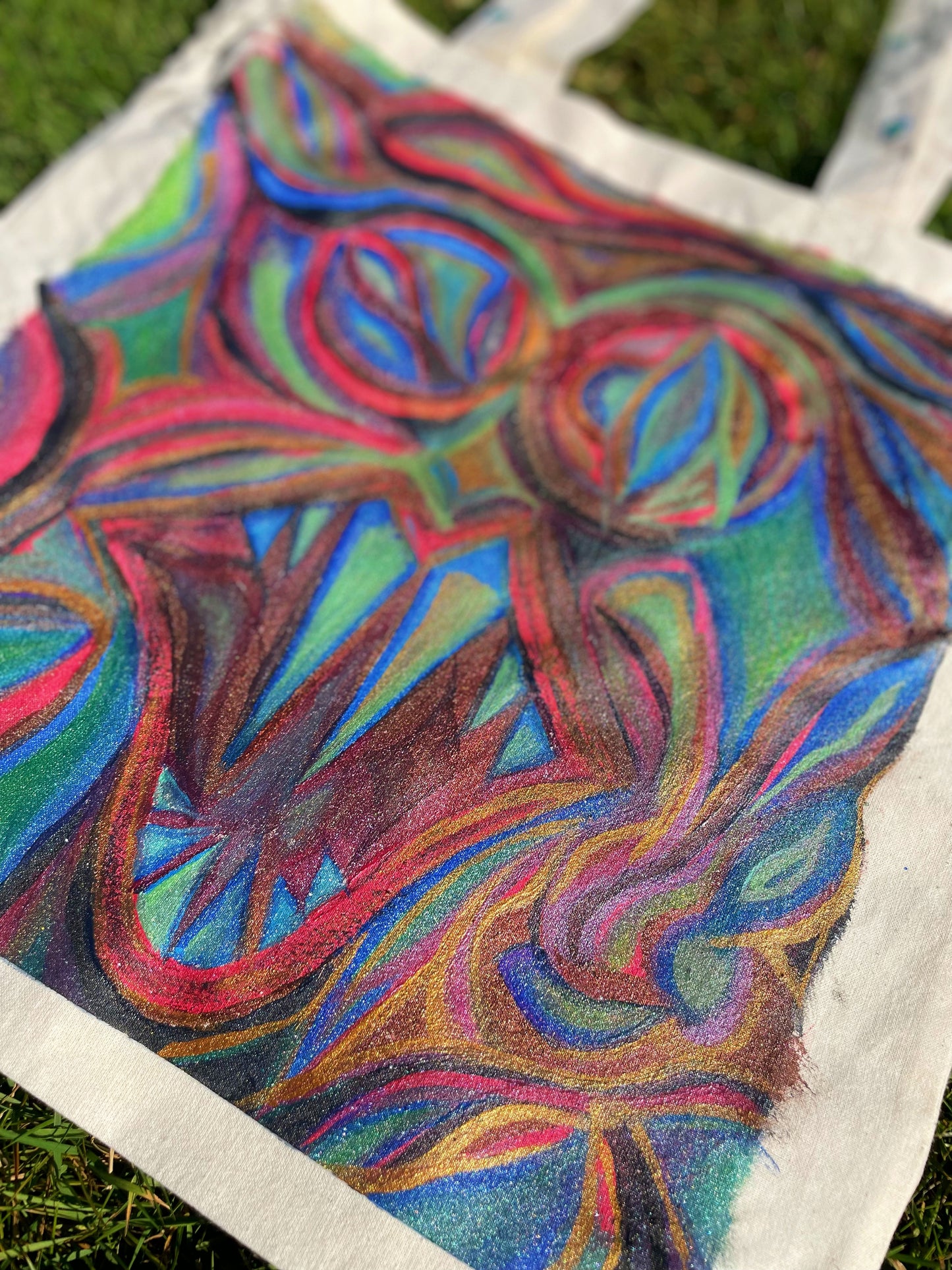 Hand-Painted Abstract Tote Bag - “Lucid Embrace”