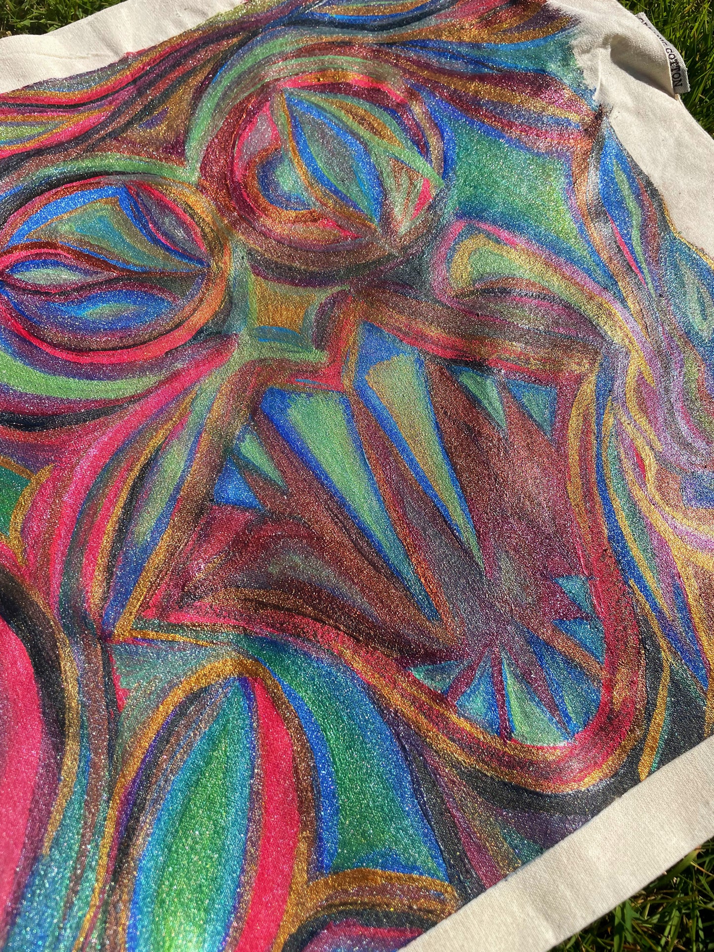 Hand-Painted Abstract Tote Bag - “Lucid Embrace”