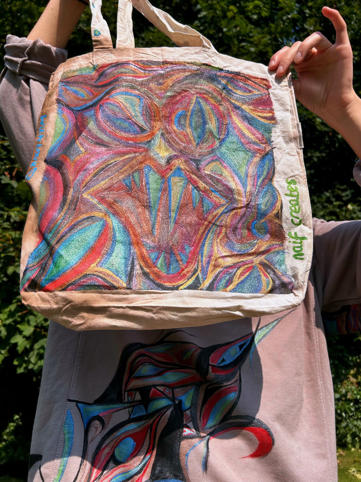 Hand-Painted Abstract Tote Bag - “Lucid Embrace”