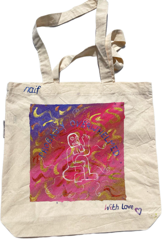 Hand-Painted Eco-Conscious Cotton Tote Bag – "Probably Overwhelmed" Design