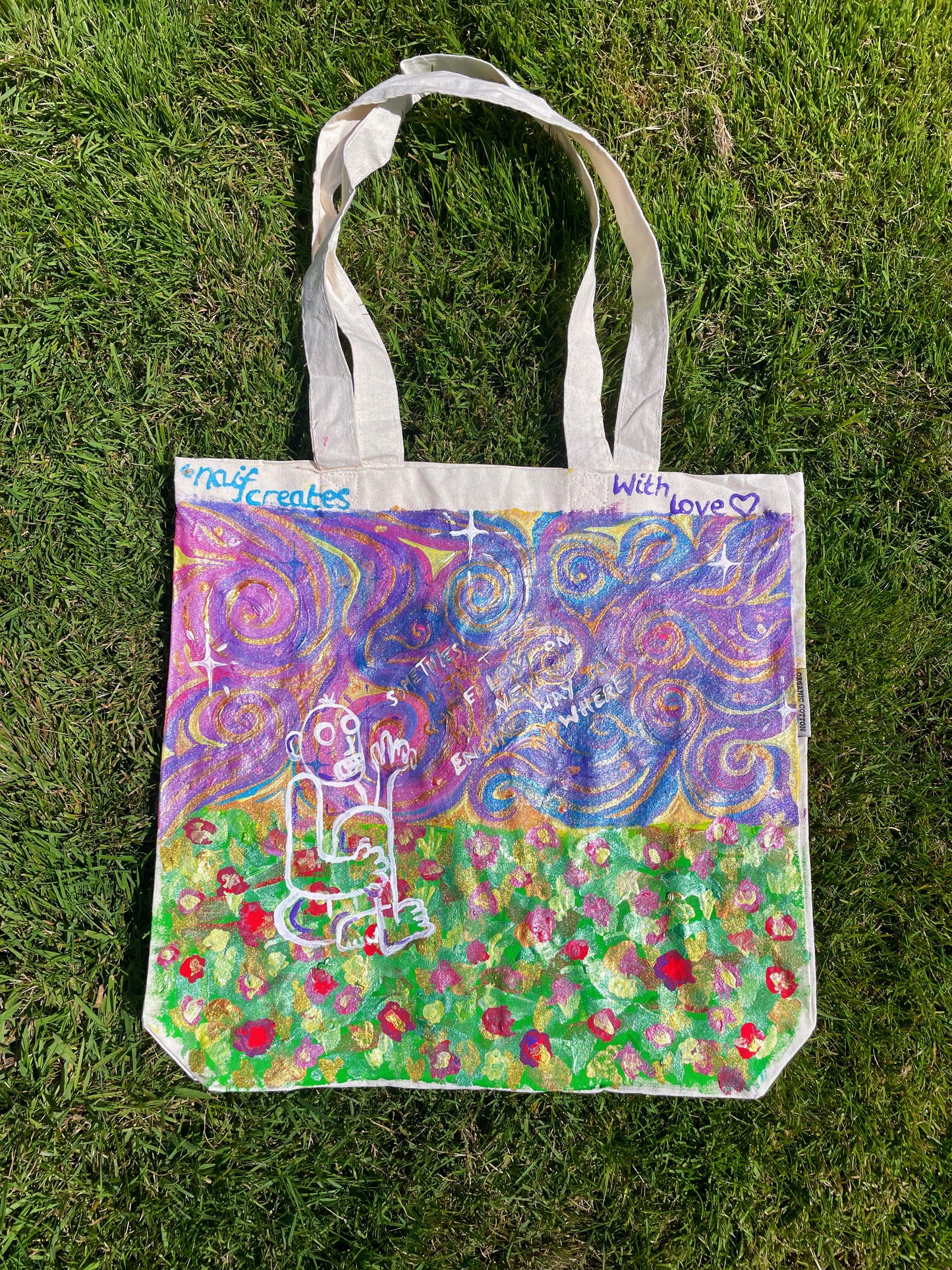 Hand-Painted Eco-Conscious Cotton Tote Bag – "Lost on My Way" Design