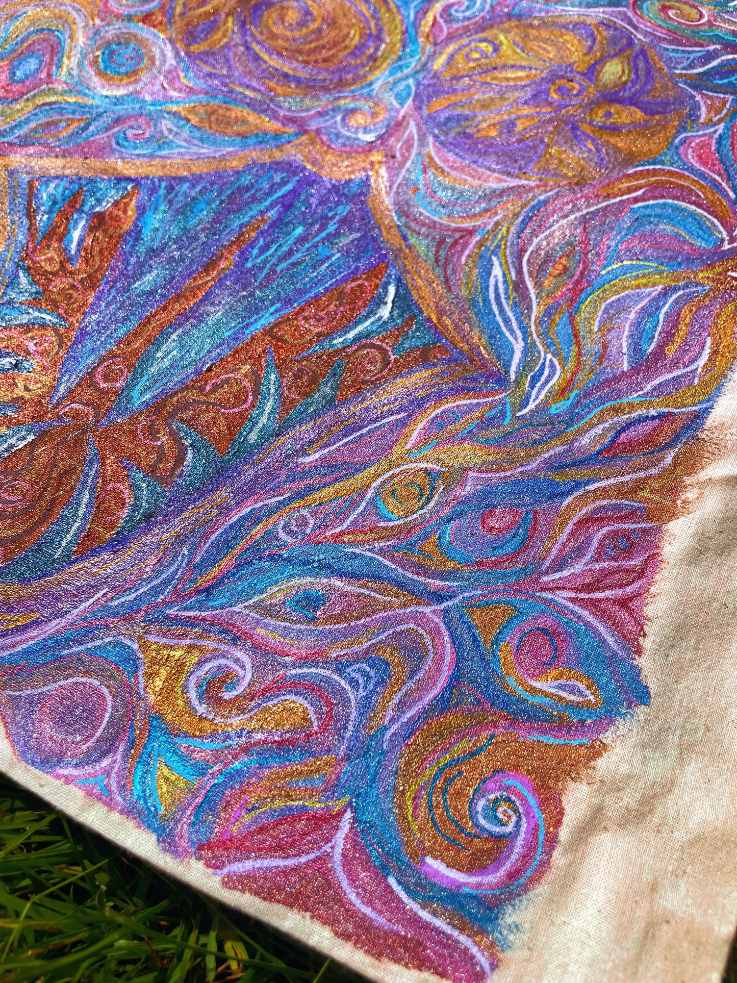 Hand-Painted Thrifted Tote – “Psychedelic Bloom”