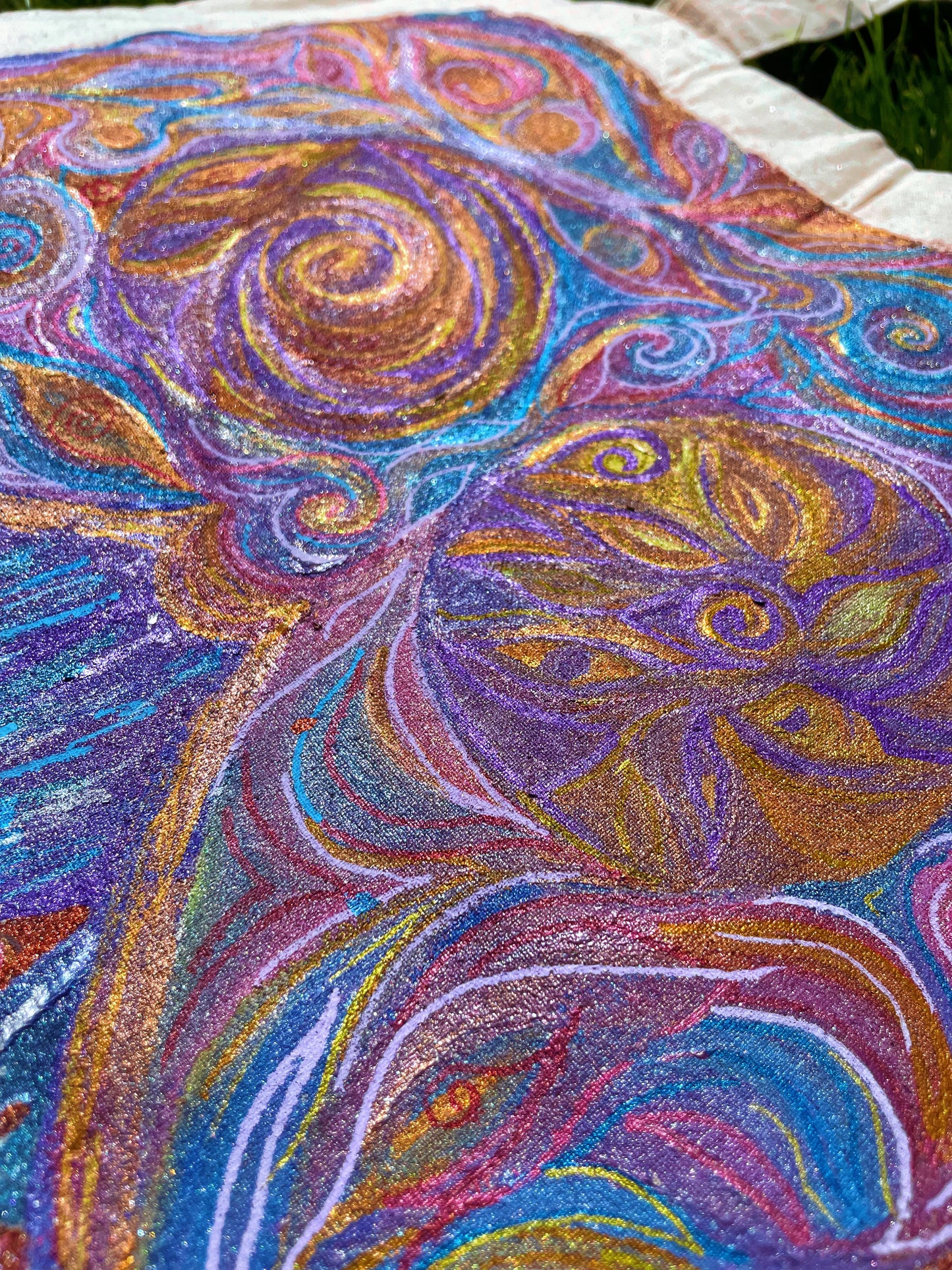 Hand-Painted Thrifted Tote – “Psychedelic Bloom”