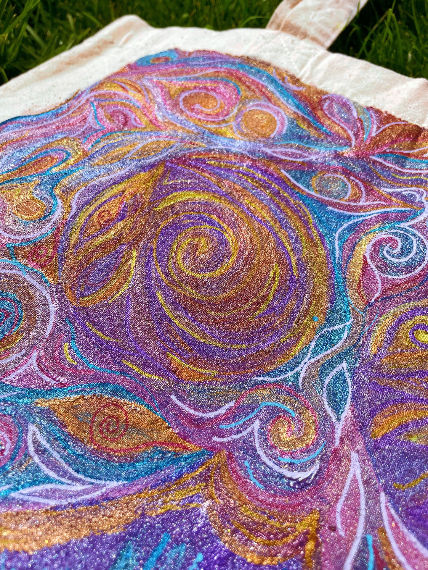 Hand-Painted Thrifted Tote – “Psychedelic Bloom”