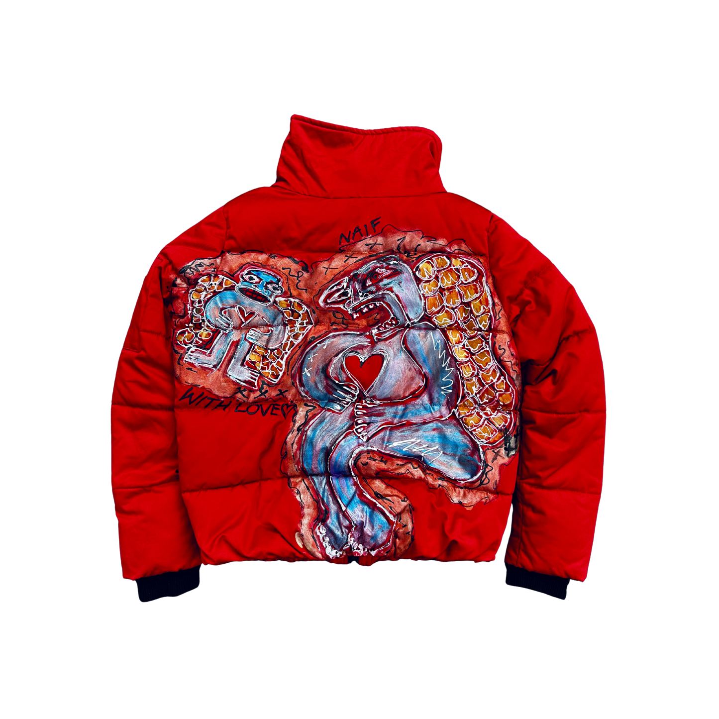 "A Little Hug, A Little Embrace" Hand-Painted Puffer Jacket