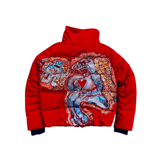 "A Little Hug, A Little Embrace" Hand-Painted Puffer Jacket