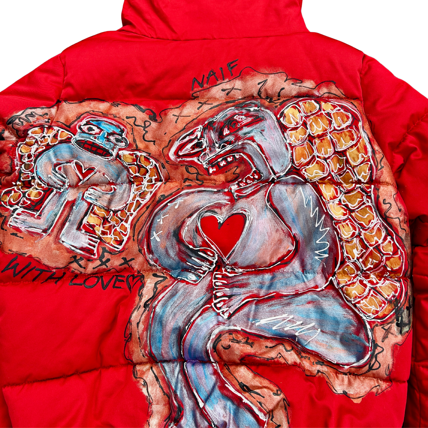 "A Little Hug, A Little Embrace" Hand-Painted Puffer Jacket