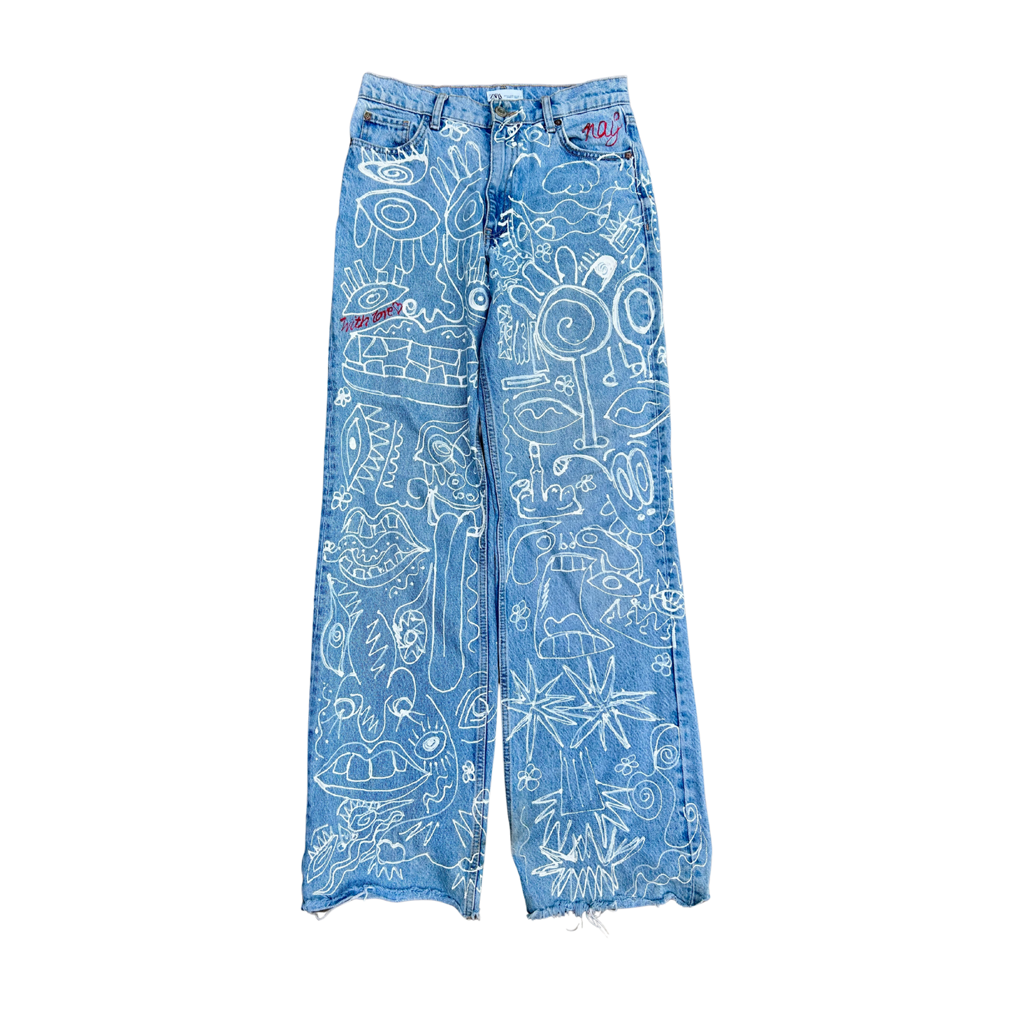 "White Noise" Hand-Painted Jeans