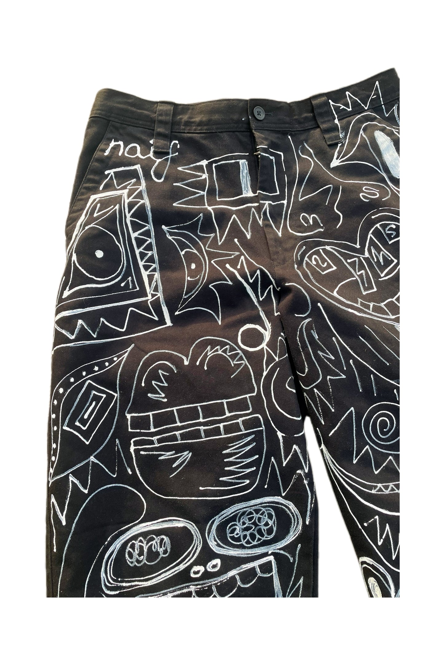 Abstract Chaos: Hand-Painted Black Denim Pants