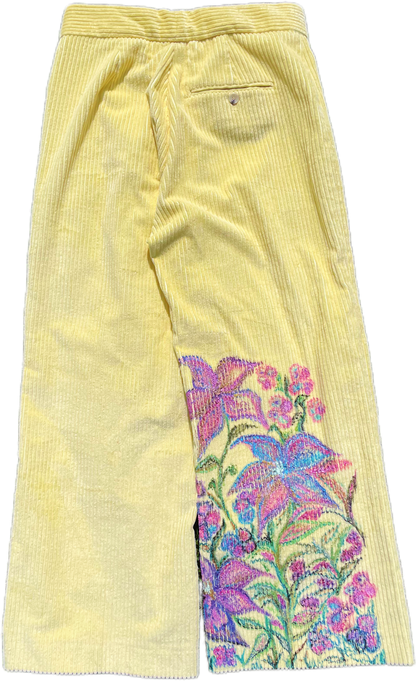 Hand- Painted “Trans Is Beautiful” Yellow Corduroy Pants