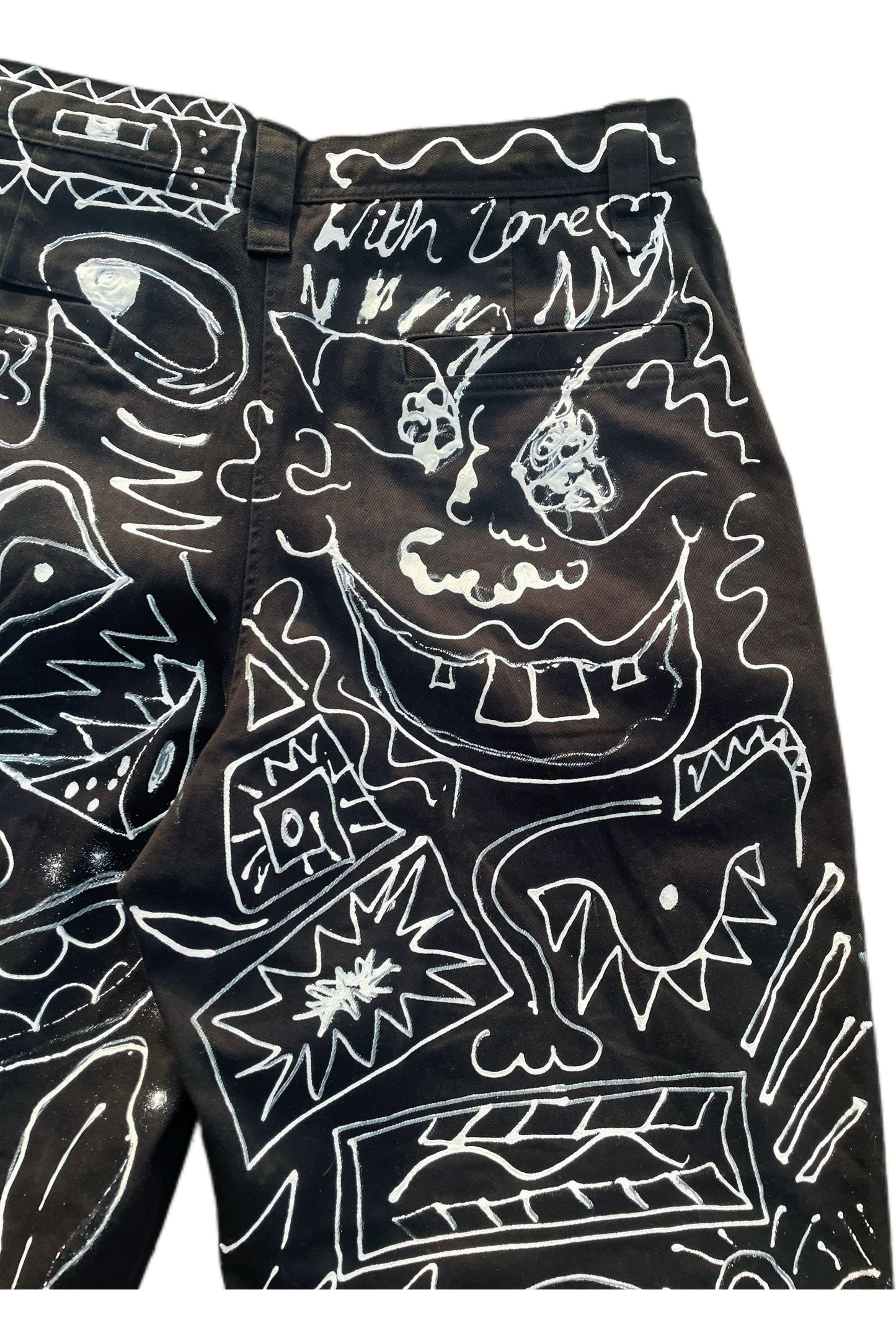 Abstract Chaos: Hand-Painted Black Denim Pants