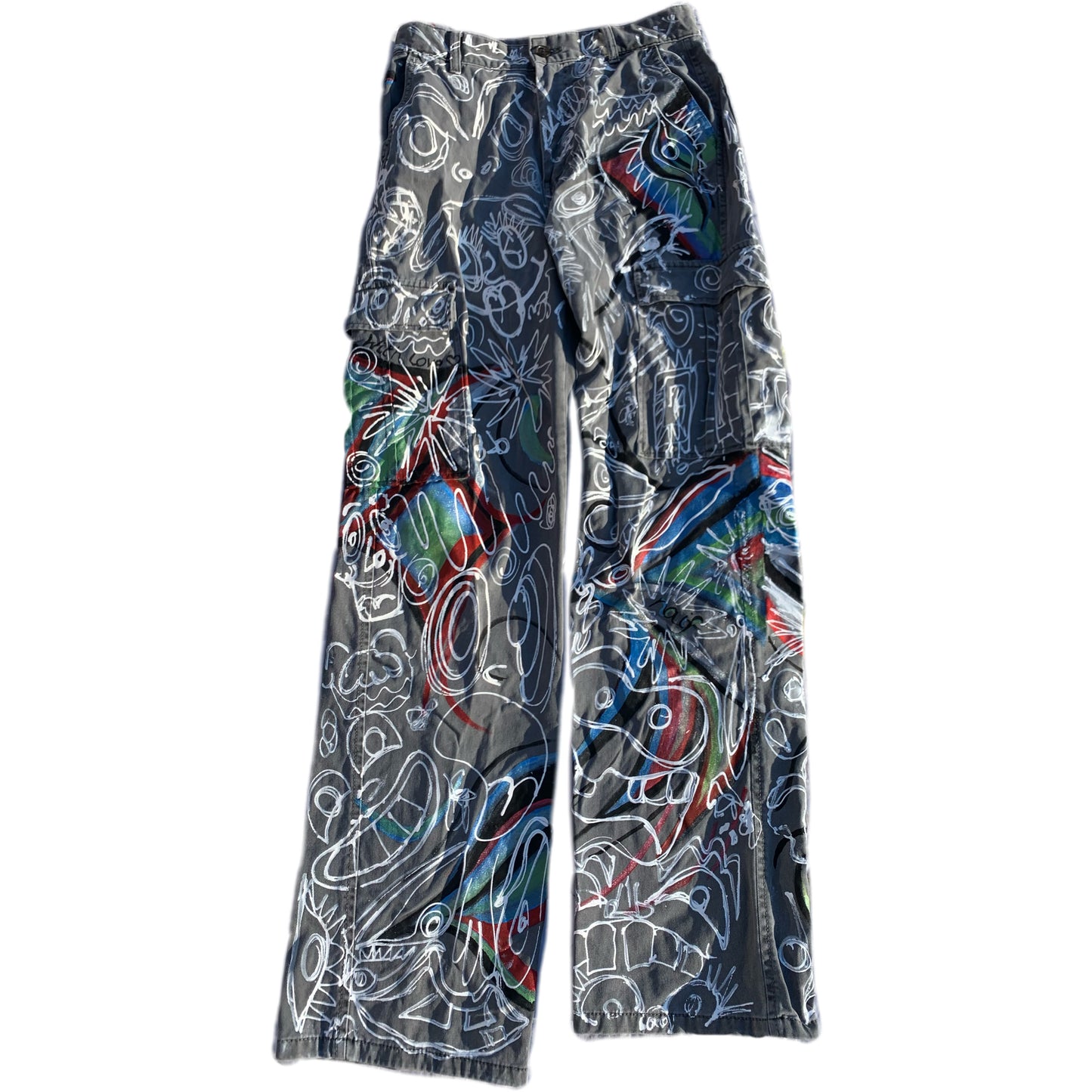 “Zapped and Doodled”- Hand Painted Cargo Pants