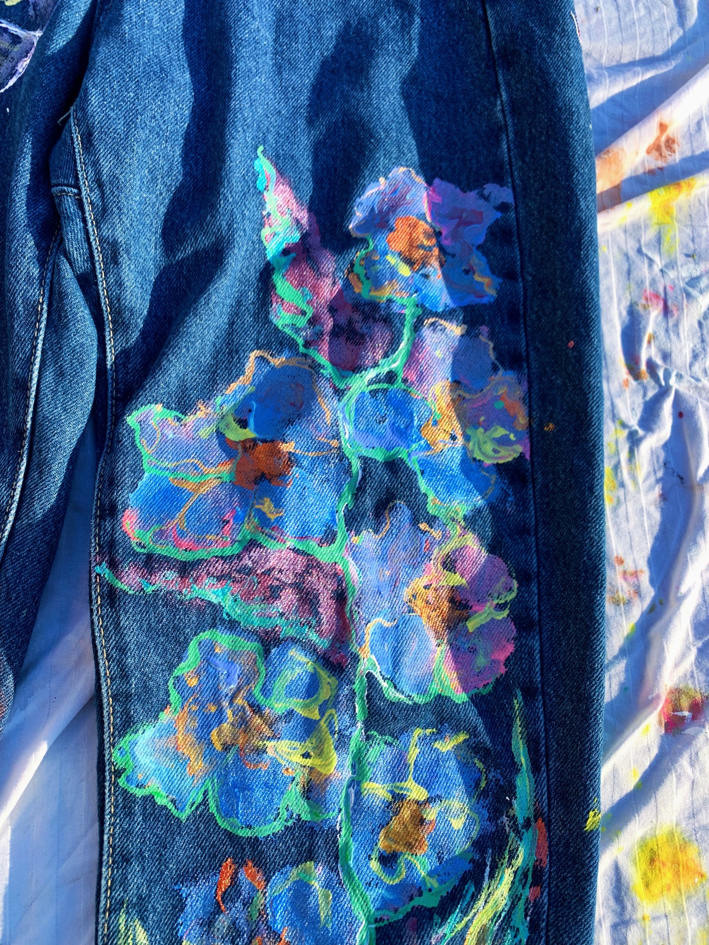 “Wild Bloom” – Hand-Painted Upcycled Denim Jeans