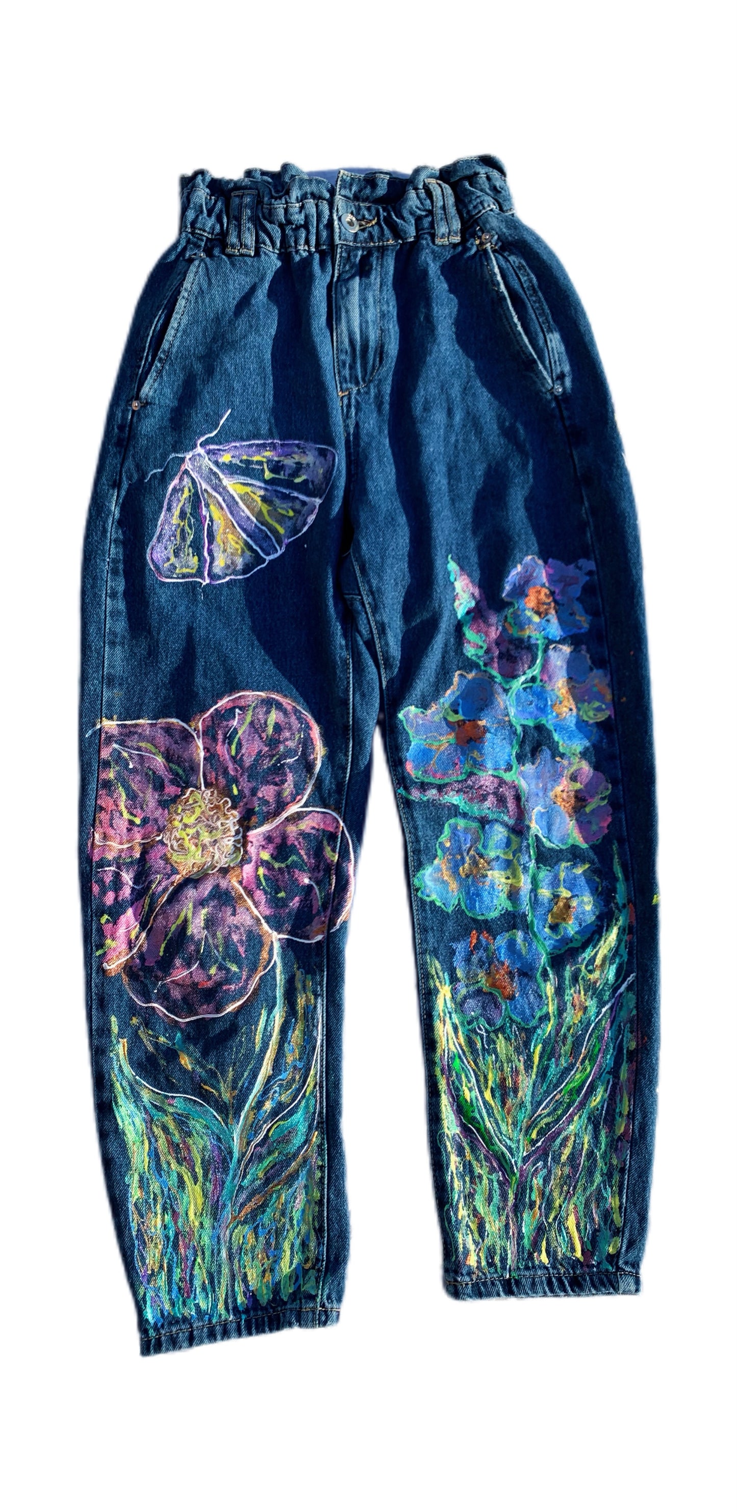 “Wild Bloom” – Hand-Painted Upcycled Denim Jeans