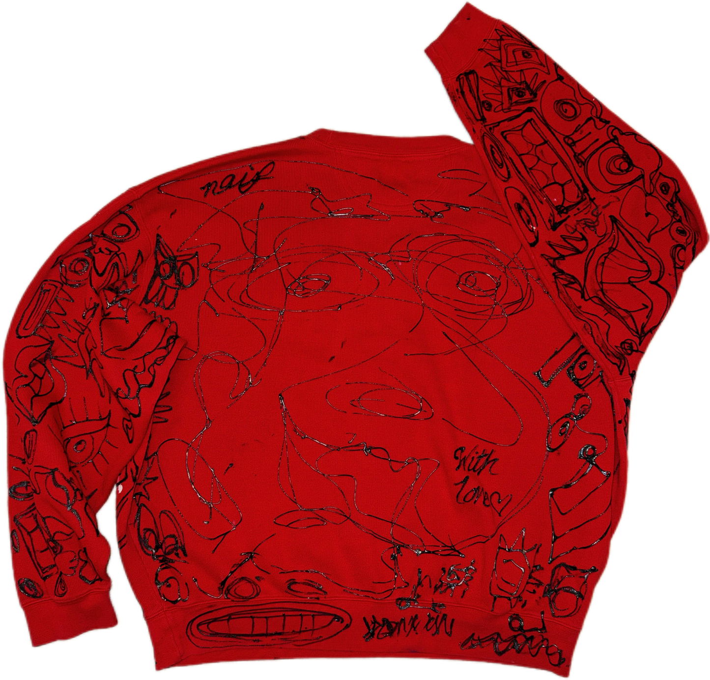 Vivid Wings: Hand-Painted Abstract Sweatshirt – Bold Red Wearable Art