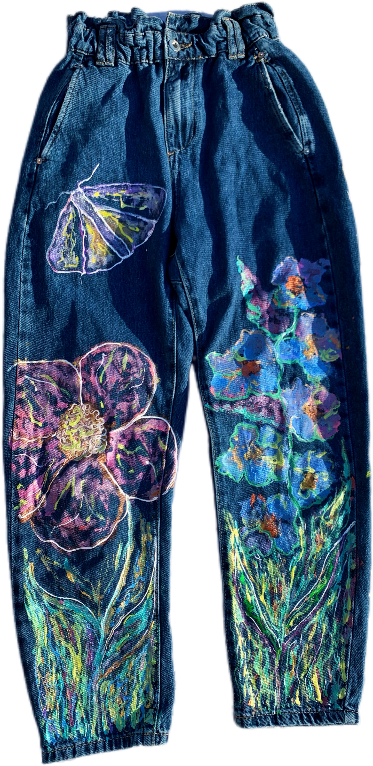 “Wild Bloom” – Hand-Painted Upcycled Denim Jeans