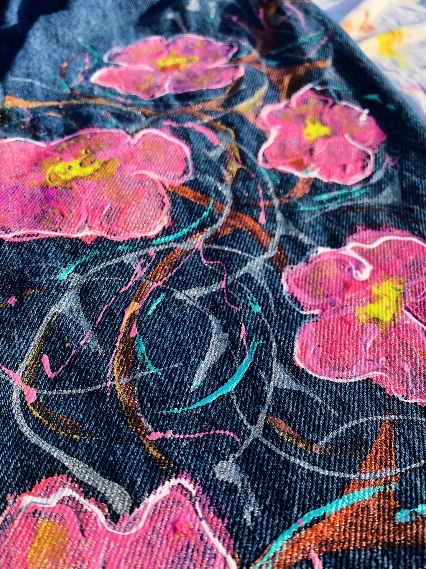 “Wild Bloom” – Hand-Painted Upcycled Denim Jeans