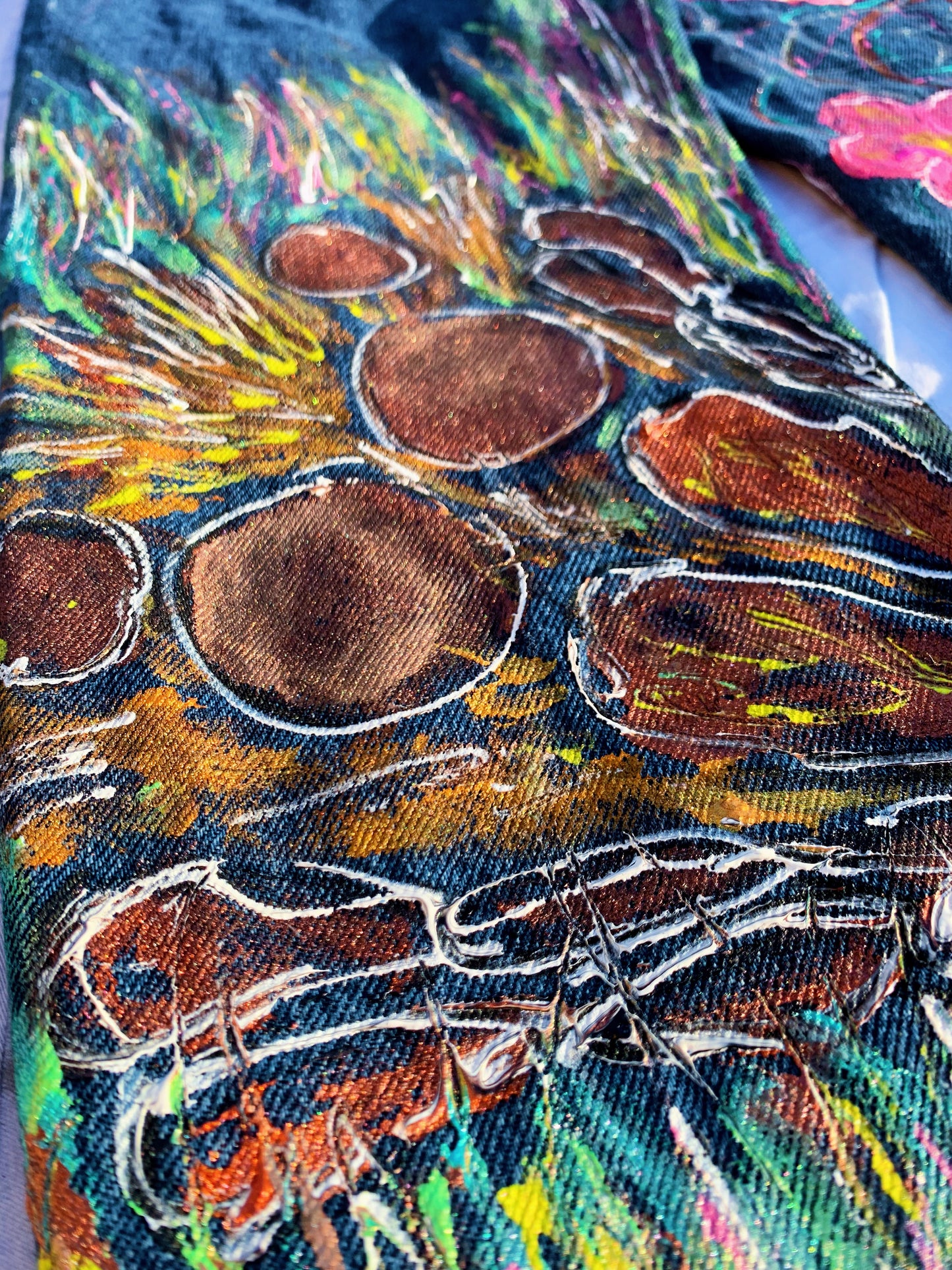 “Wild Bloom” – Hand-Painted Upcycled Denim Jeans