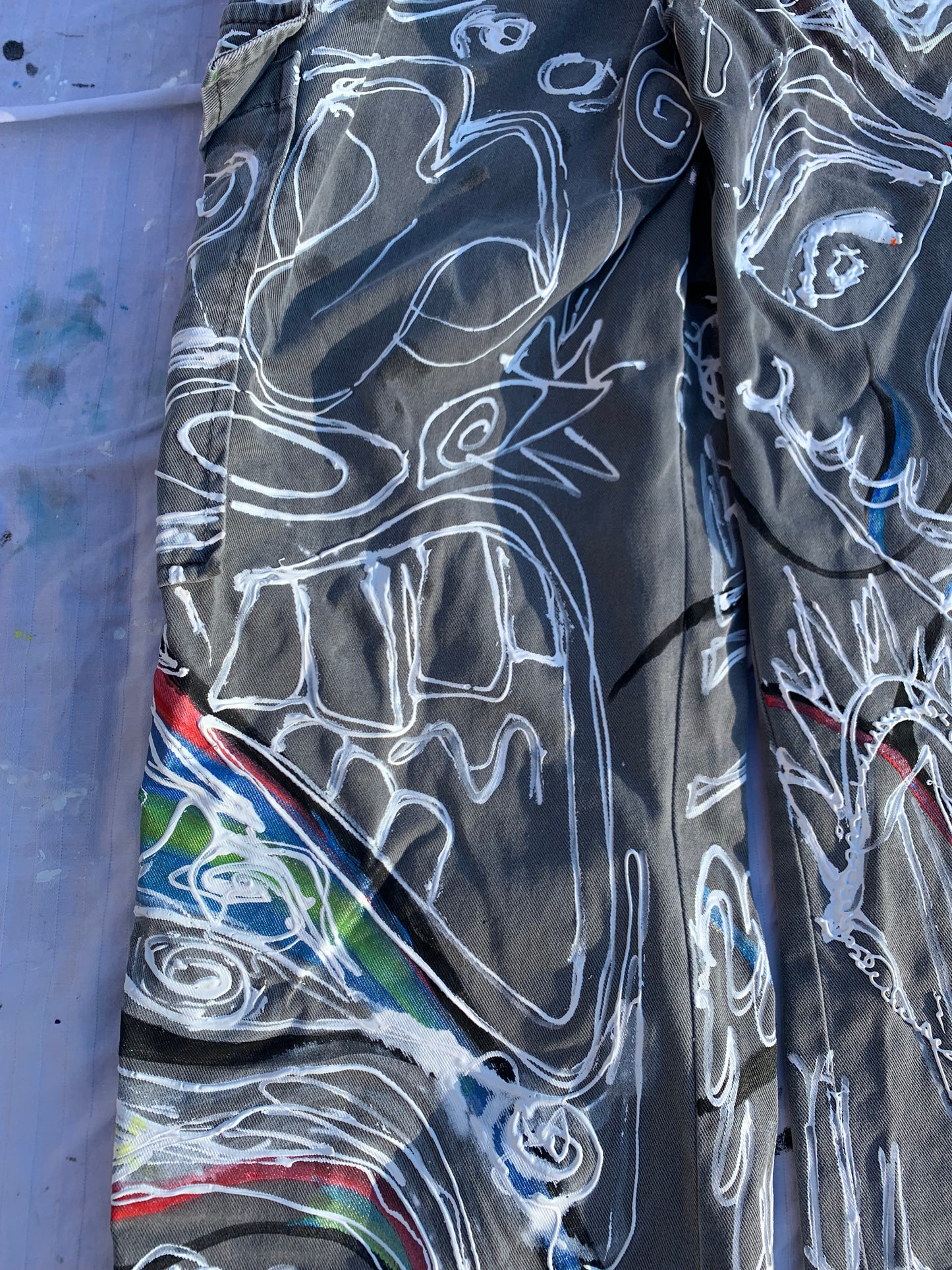 “Zapped and Doodled”- Hand Painted Cargo Pants