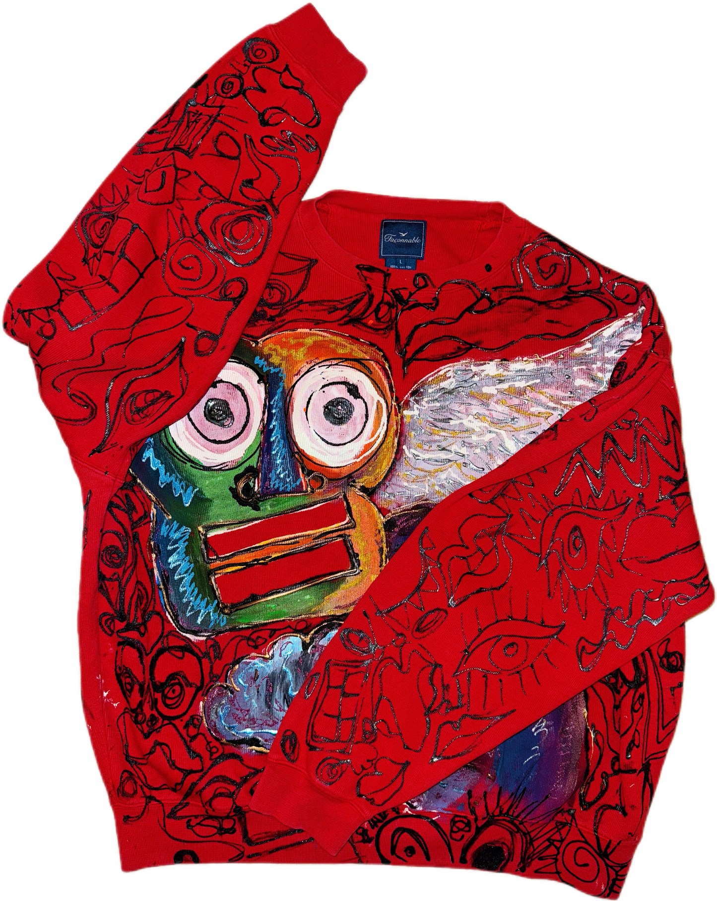 Vivid Wings: Hand-Painted Abstract Sweatshirt – Bold Red Wearable Art