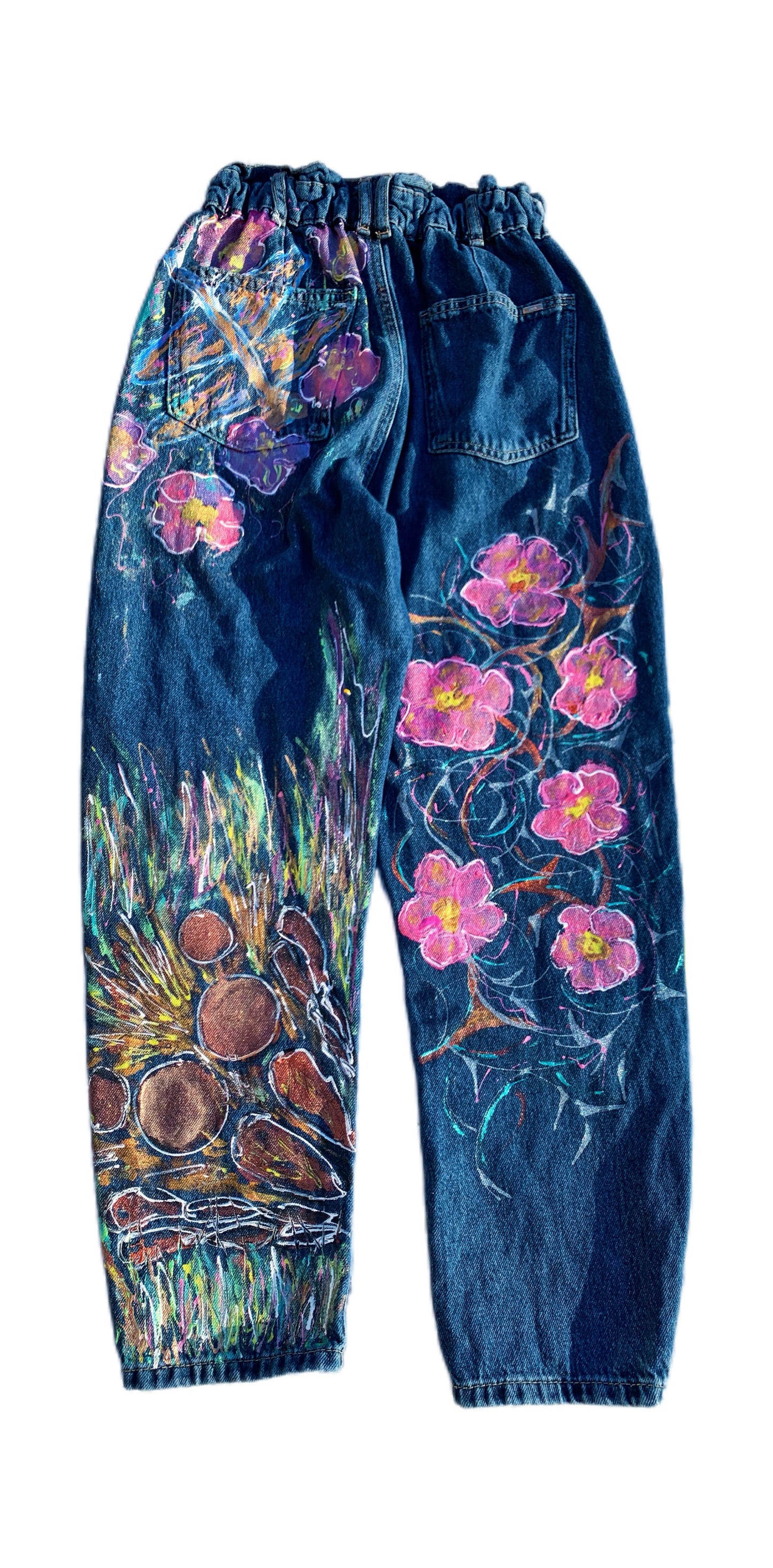 “Wild Bloom” – Hand-Painted Upcycled Denim Jeans