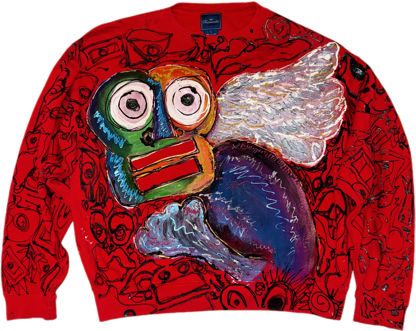 Vivid Wings: Hand-Painted Abstract Sweatshirt – Bold Red Wearable Art