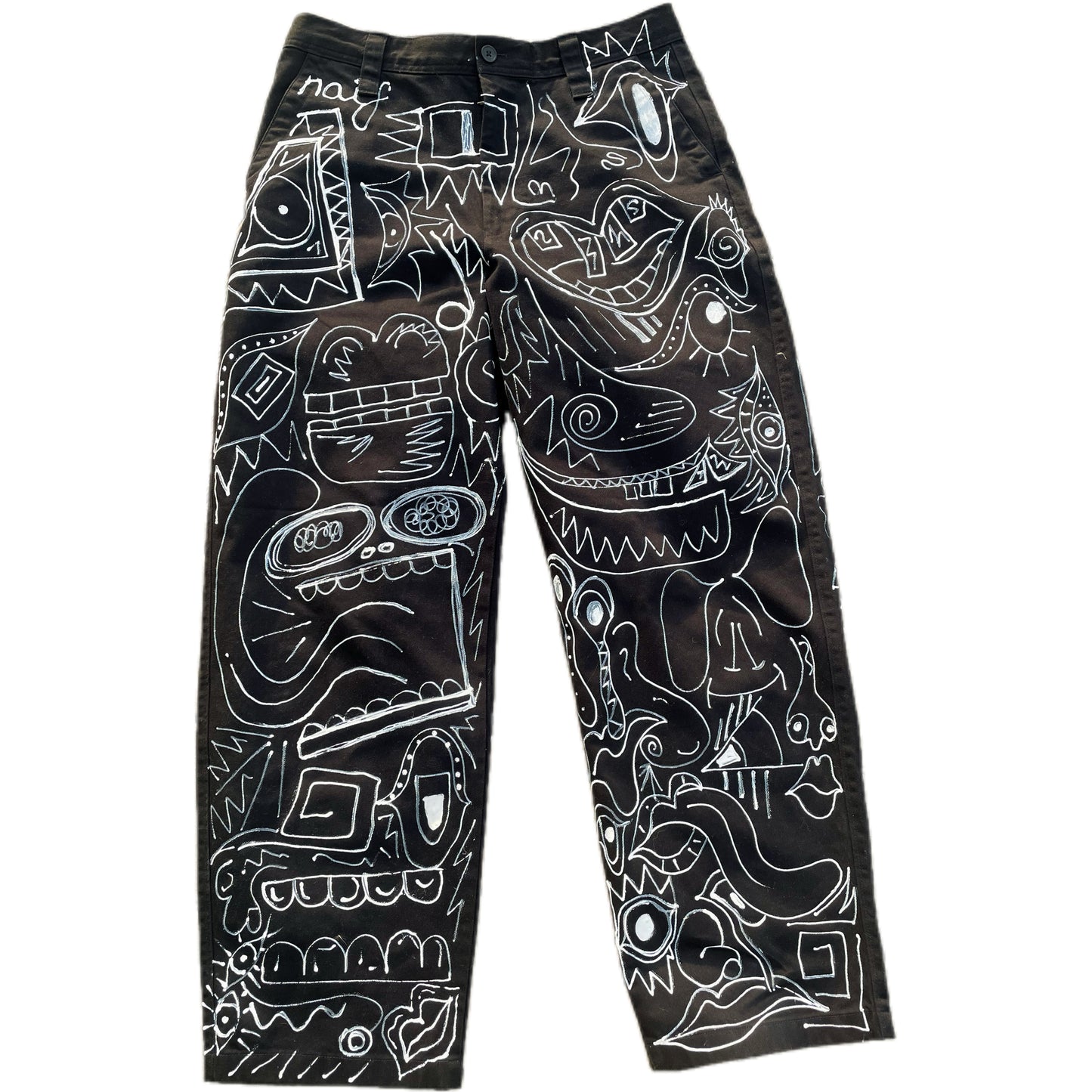 Abstract Chaos: Hand-Painted Black Denim Pants