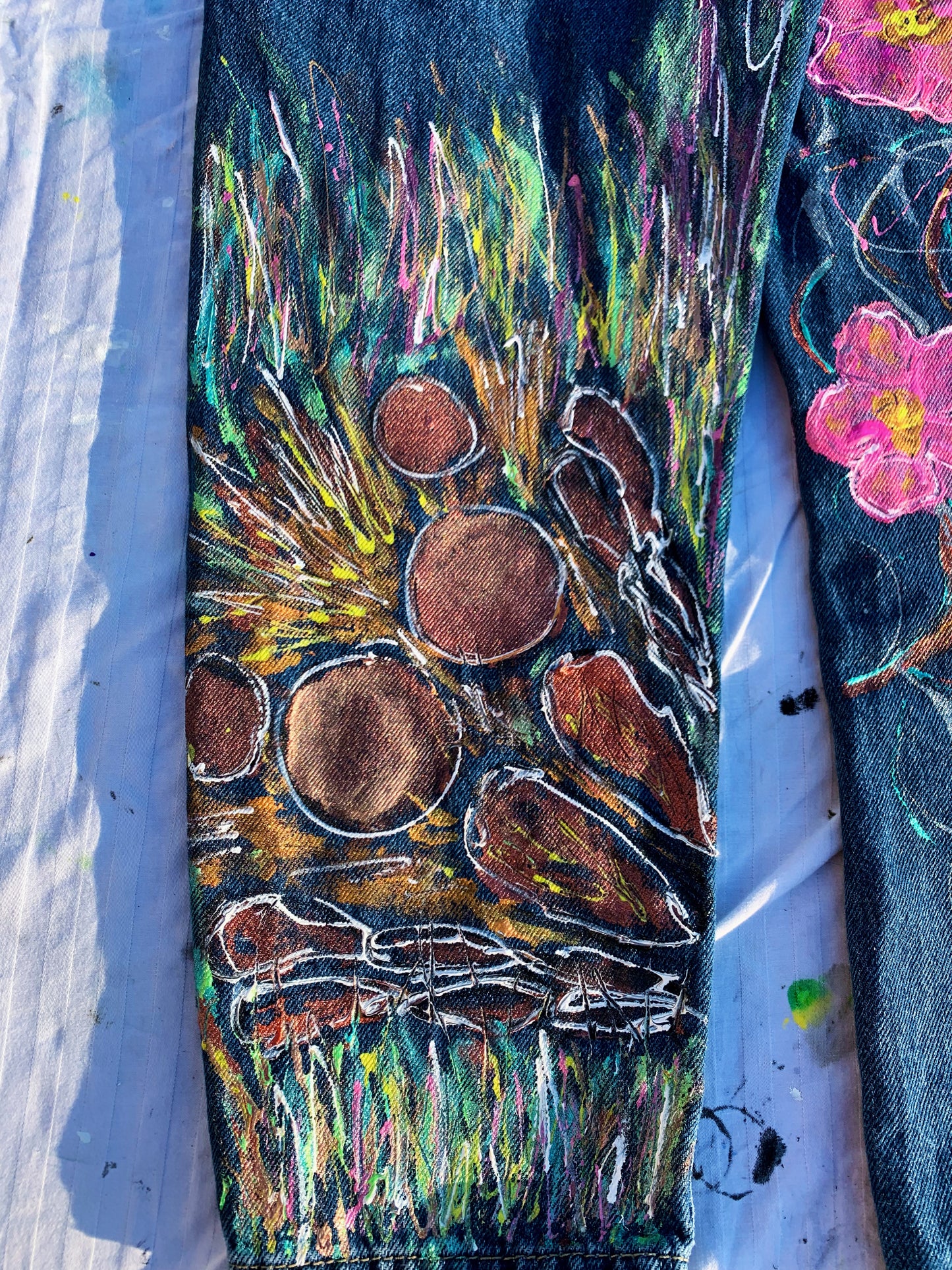 “Wild Bloom” – Hand-Painted Upcycled Denim Jeans