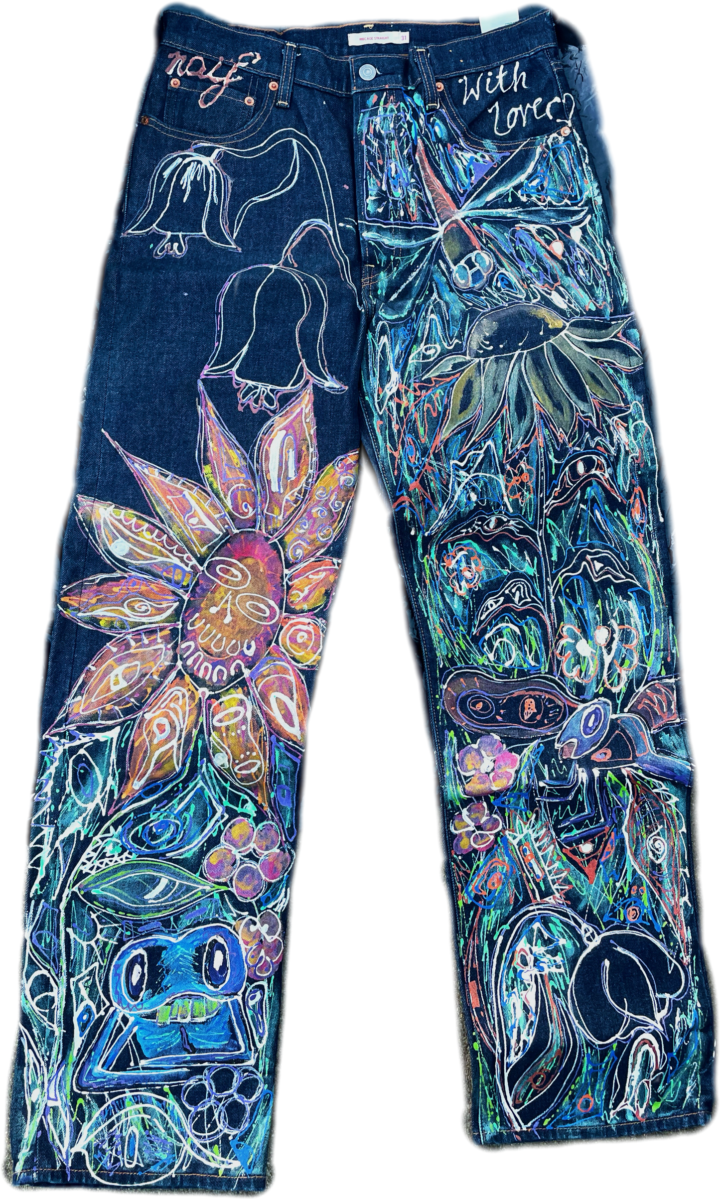 Garden of Whimsy Hand-Painted Denim Jeans