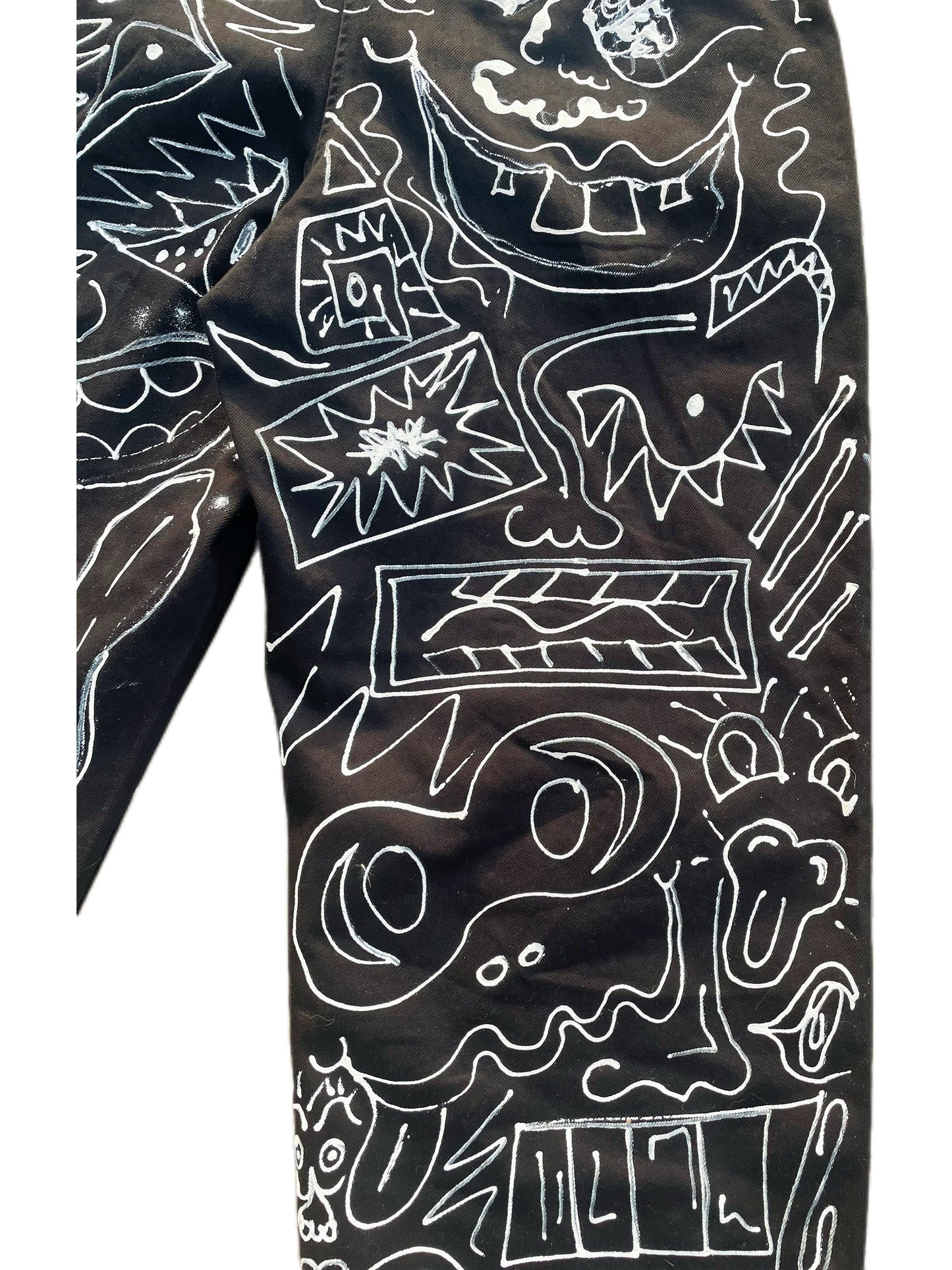 Abstract Chaos: Hand-Painted Black Denim Pants