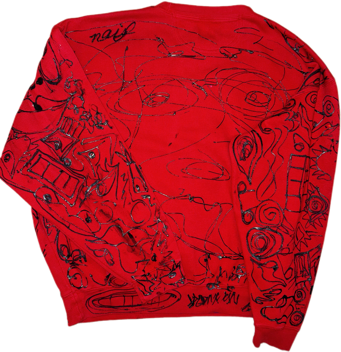 Vivid Wings: Hand-Painted Abstract Sweatshirt – Bold Red Wearable Art