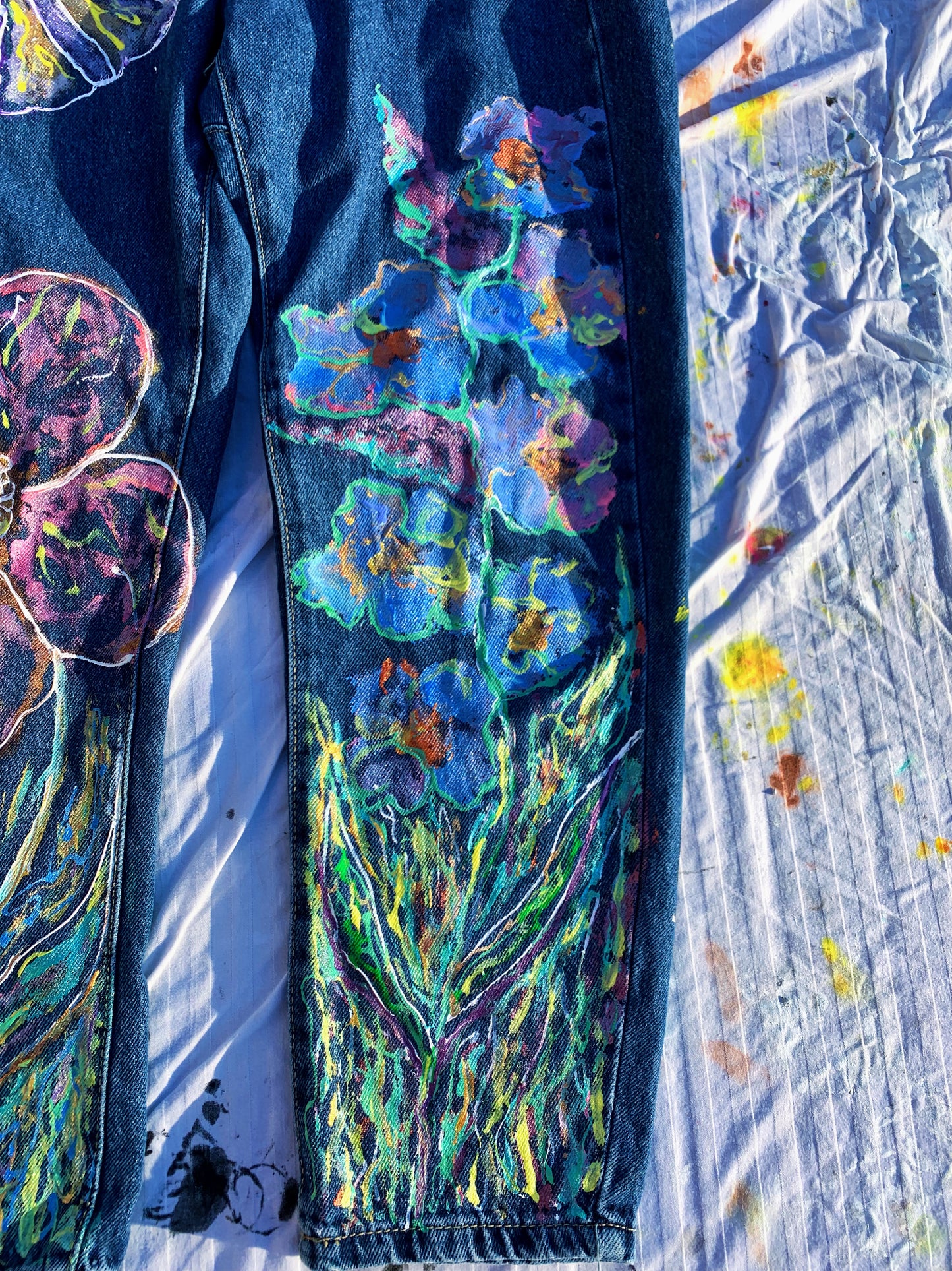 “Wild Bloom” – Hand-Painted Upcycled Denim Jeans