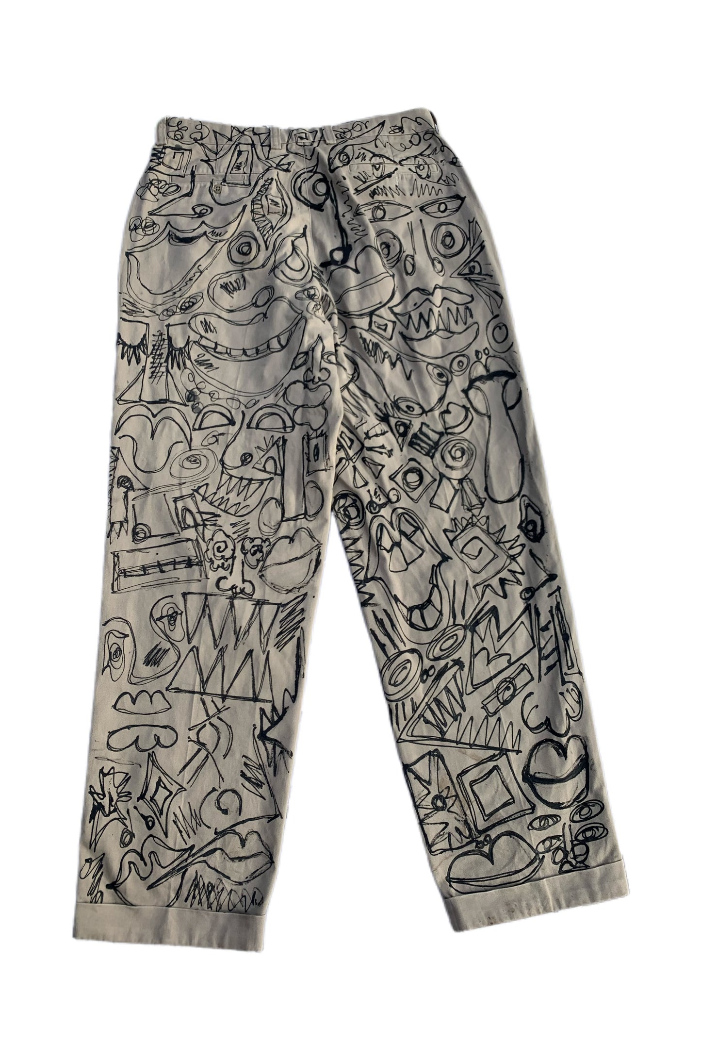 “The Unquiet Canvas”: Hand Painted Doodle Trousers
