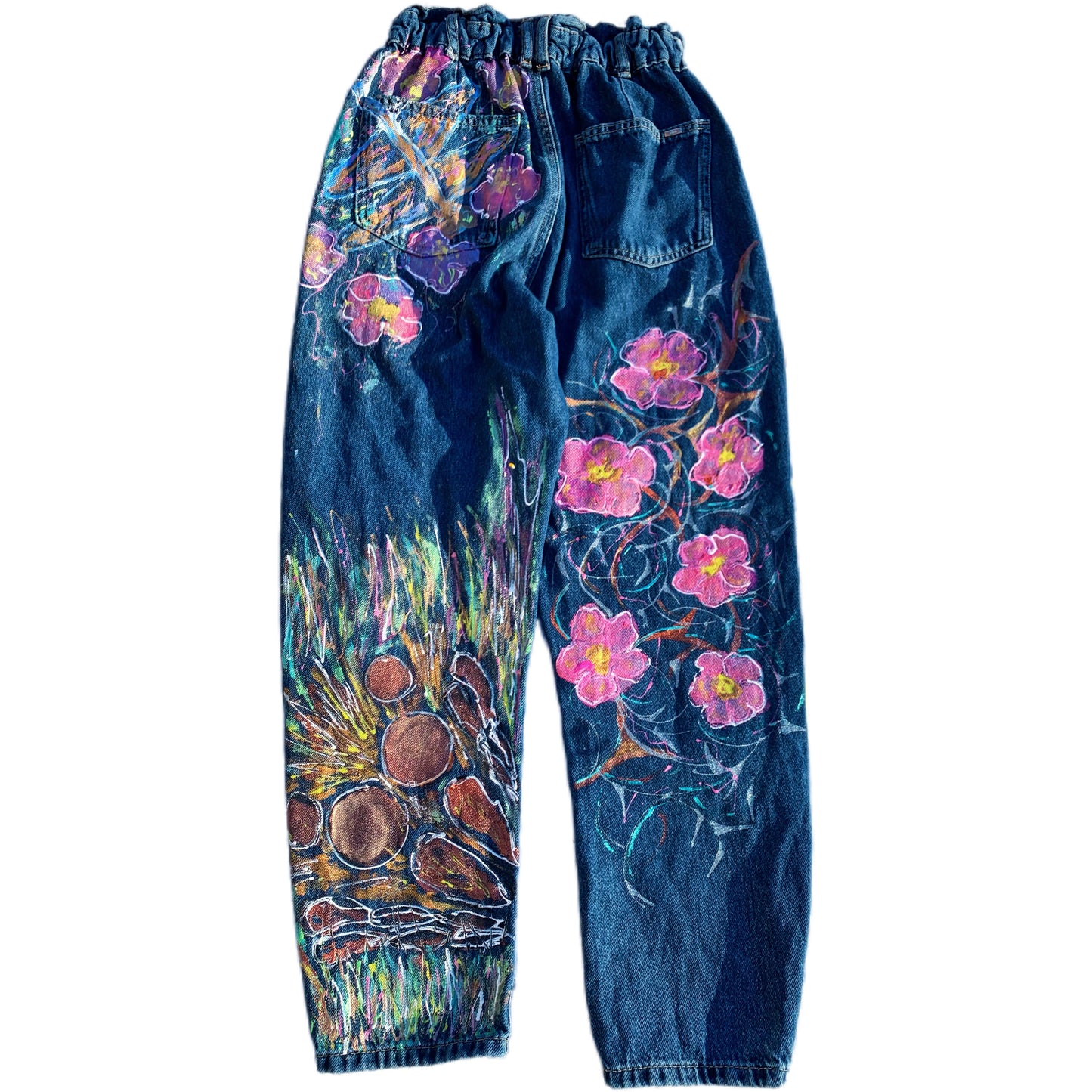 “Wild Bloom” – Hand-Painted Upcycled Denim Jeans