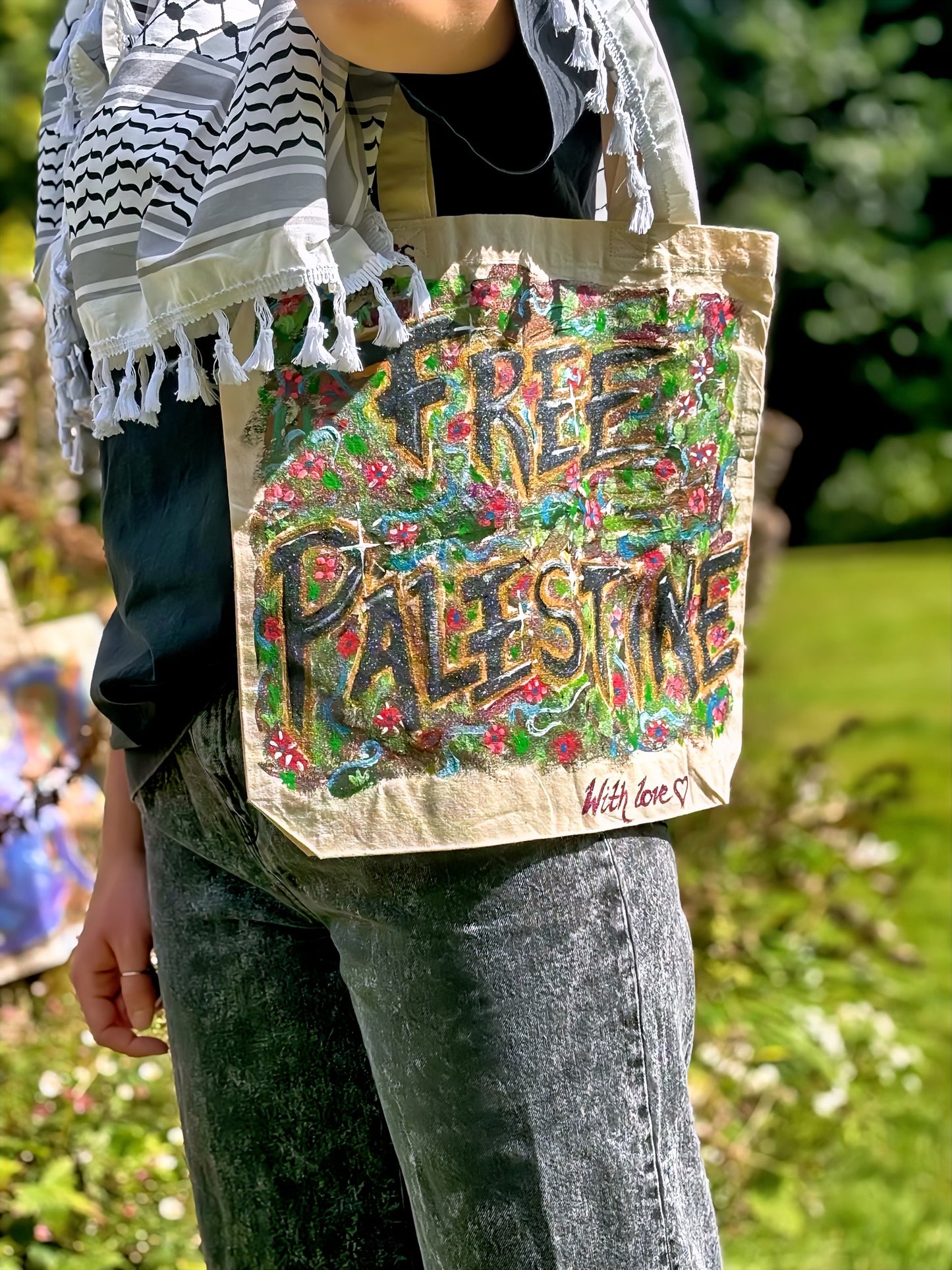 Hand Painted Free Palestine Tote