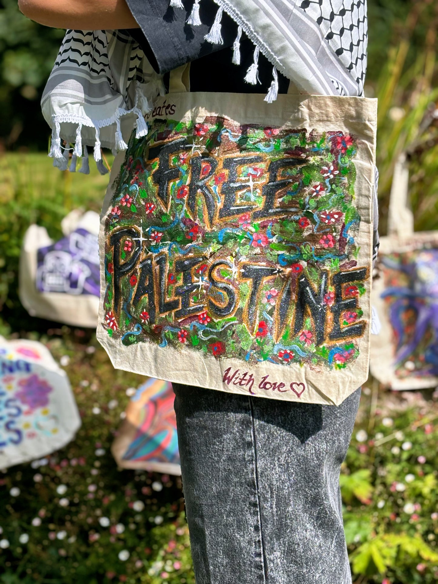 Hand Painted Free Palestine Tote