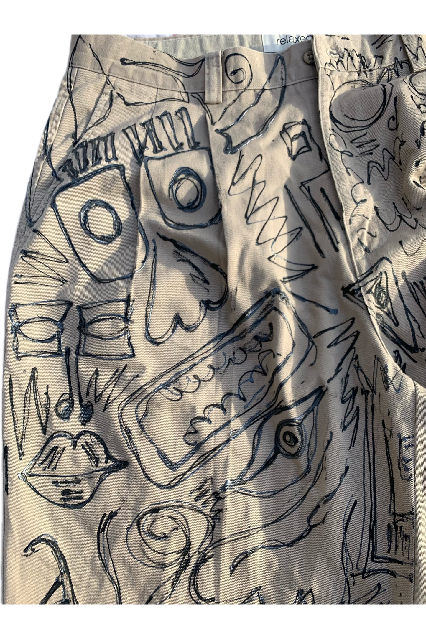 “The Unquiet Canvas”: Hand Painted Doodle Trousers