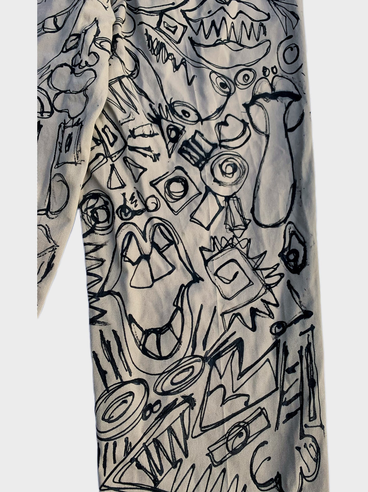 “The Unquiet Canvas”: Hand Painted Doodle Trousers