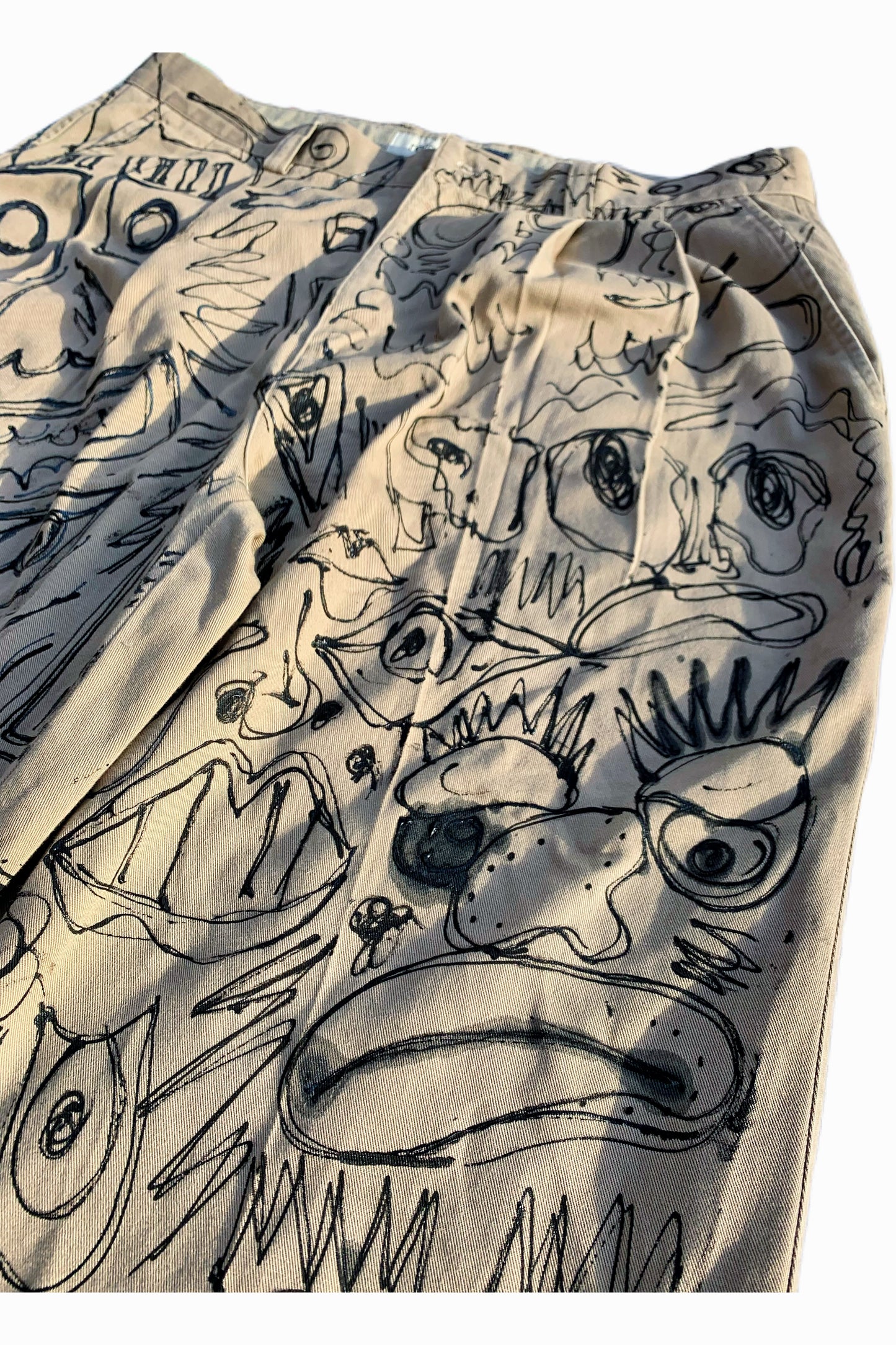 “The Unquiet Canvas”: Hand Painted Doodle Trousers