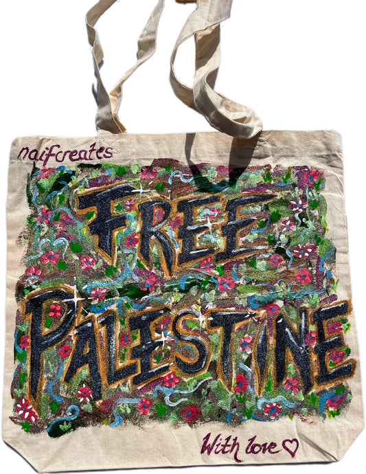 Hand Painted Free Palestine Tote