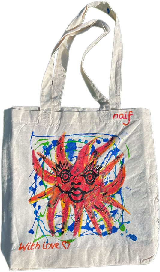 Hand-Painted “Smiling Sun” Tote Bag