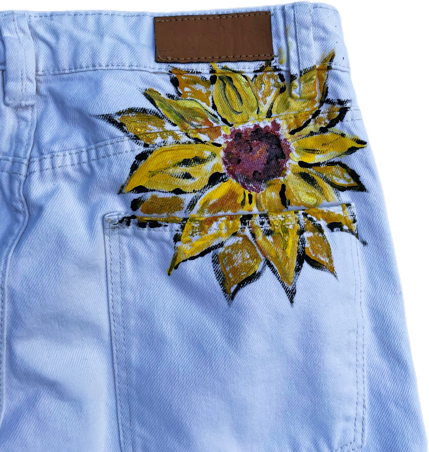 Hand-Painted Denim Trousers – “Sunflowers in Bloom”