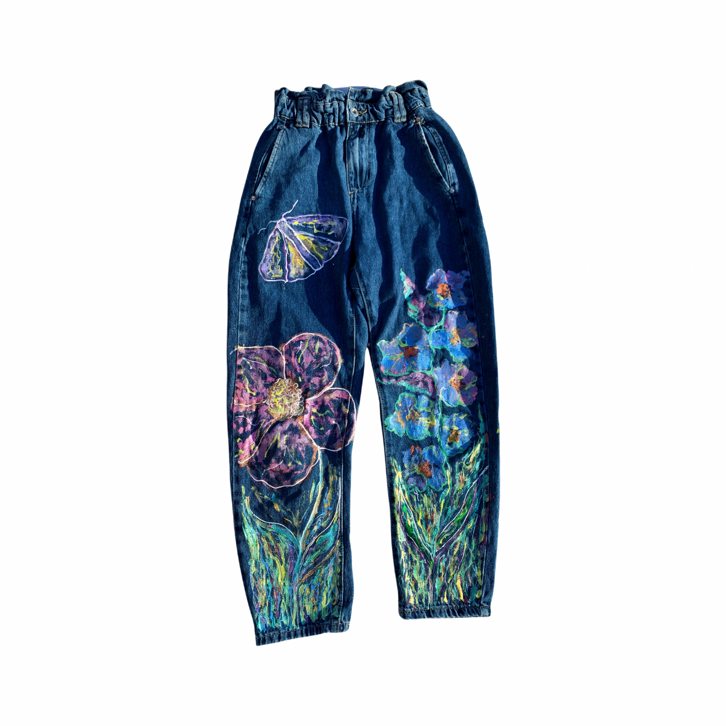 “Wild Bloom” – Hand-Painted Upcycled Denim Jeans