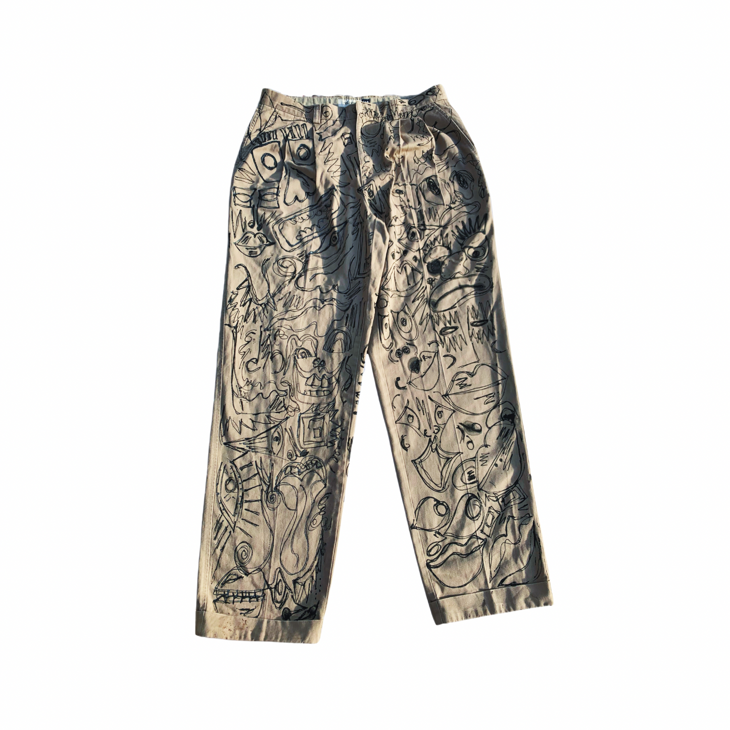 “The Unquiet Canvas”: Hand Painted Doodle Trousers